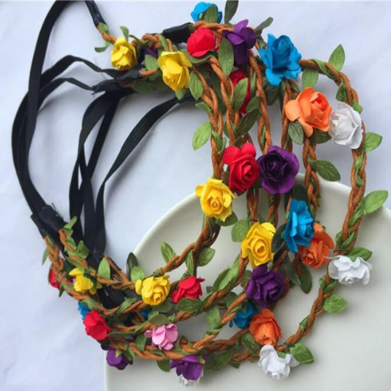 Women's Seaside Holiday Plum Blossom Flower Elastic Hair Rope Headdress Bridal Hair Band Wreath Hair Accessories for Women