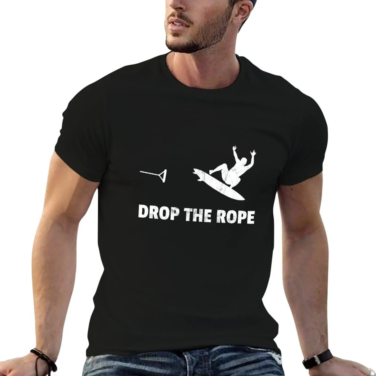 Фото Футболка с винтажным дизайном для вейксерфинга Drop The Rope Wakesurf, спортивная футболка для активного отдыха на открытом воздухе №1