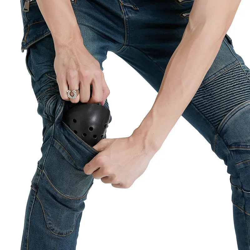 LOMENG Motorcycle Riding Pants Motorbike Motocross Cycling Jeans Safety CE knee Hip Removable Armored All Seasons for Men LM07