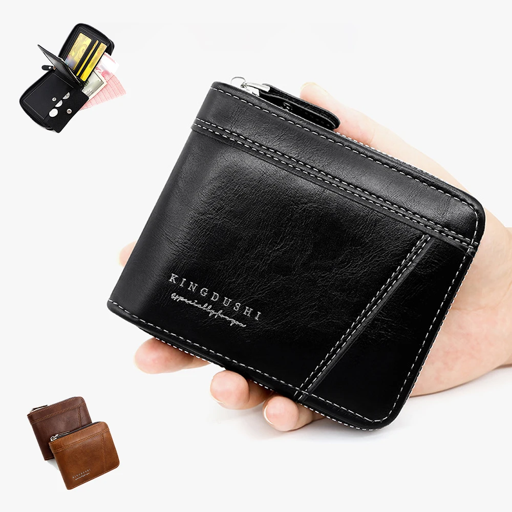 

Короткий кошелек для мужчин, бумажники на молнии, Карманный держатель для удостоверения личности, кредитных карт, винтажный дизайнерский простой мужской мини-кошелек из искусственной кожи, сумочка для денег