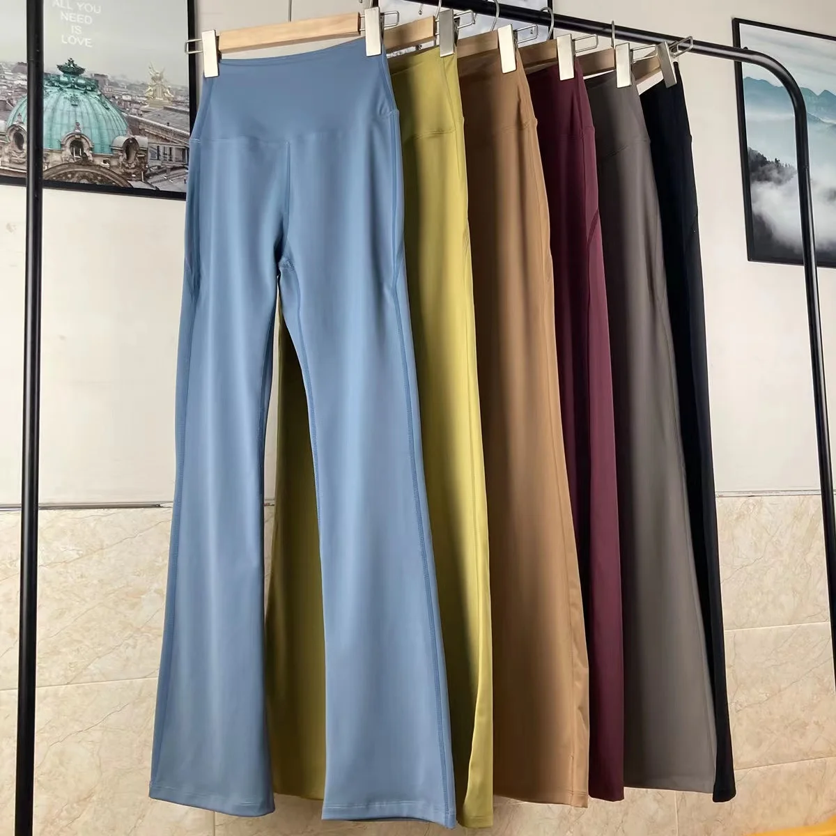 Lulu Fitness Yoga Pants Summer Ladies High Waist Trousers Slim Fit Belly Shows Legs Long Yoga Exercise Fashion Flared Pants