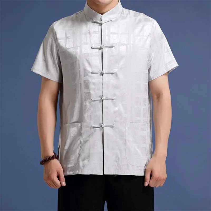 

Summer middle-aged Chinese tunic suit man thin jacket men blazer Short sleeve coats mens Tang suit Chinese style stand collar