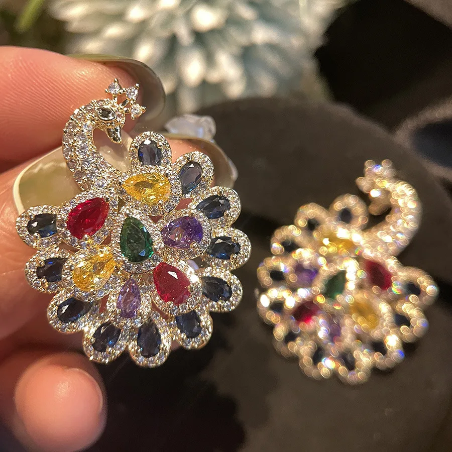 

Bilincolor S925 Silver Needle Colorful Peacock Earring for Women