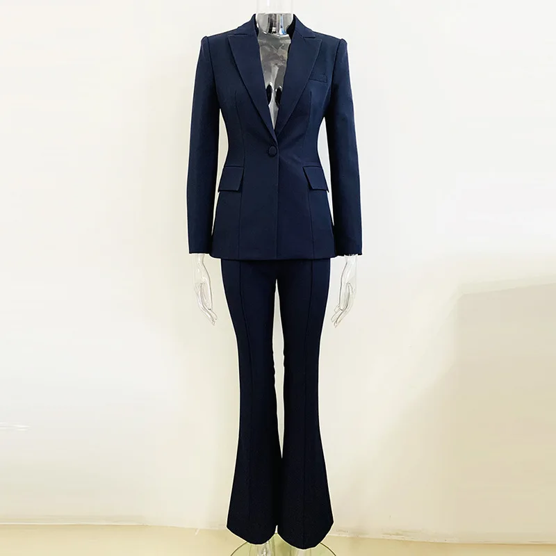 

Женский модельный дизайнерский костюм, элегантный офисный комплект из блейзера на одной пуговице и брюк-клеш