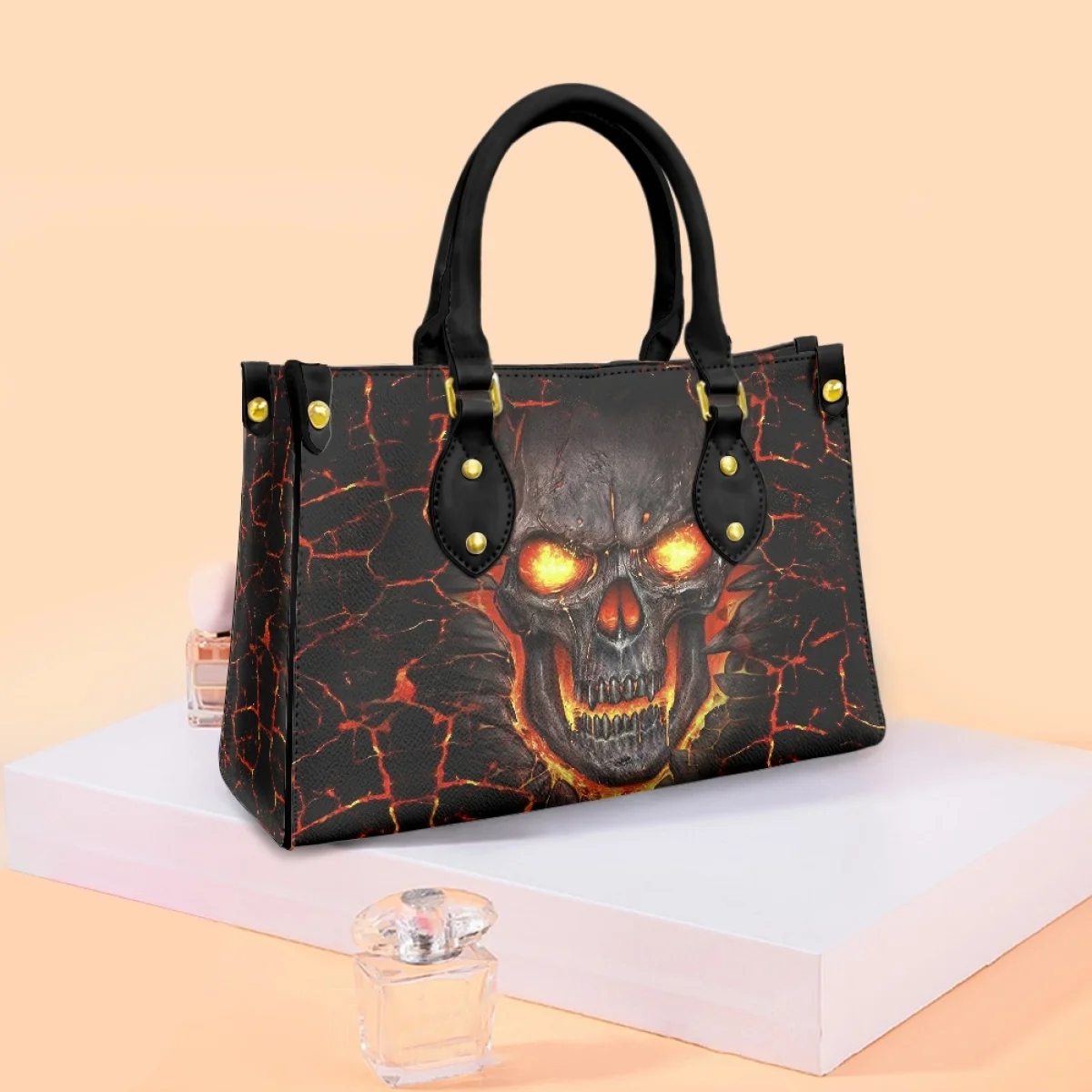 

Red Burning Luxury Woman Bag Skulls Heads Ladies PU Handbags Dignity Female Cross Bag Blue Flame School Supplies Fashion
