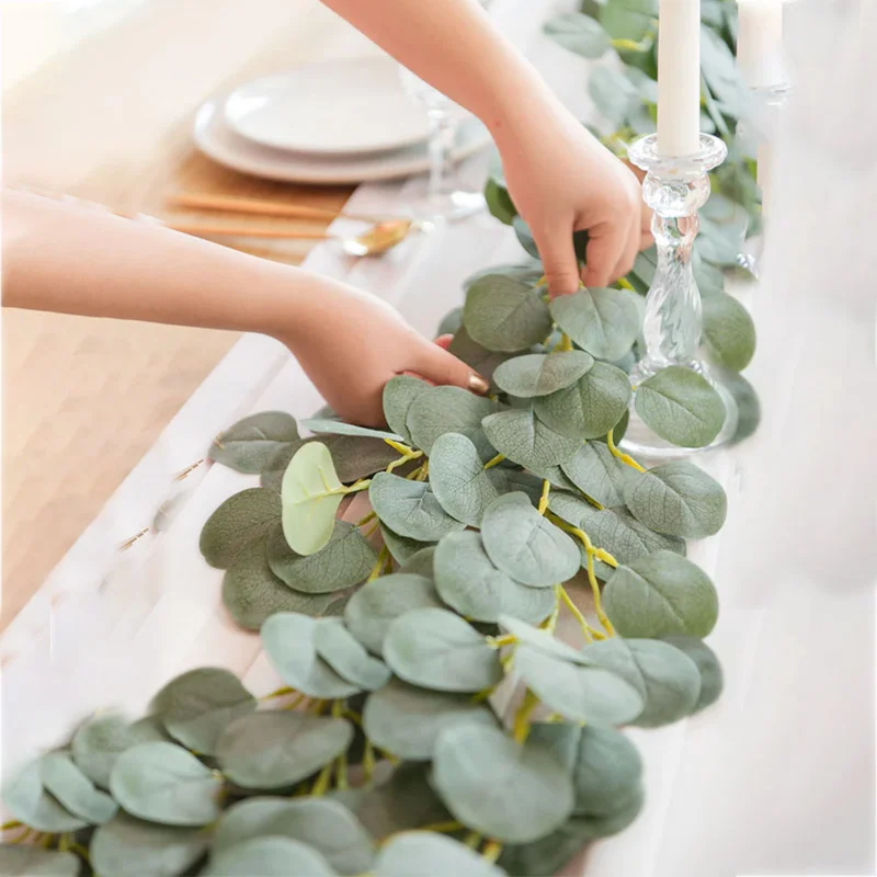 Artificial Eucalyptus Garland Fake Fruit Silk Vines Green Rattan Plants Wreath for Wall Room Garden Home Wedding Christmas Decor