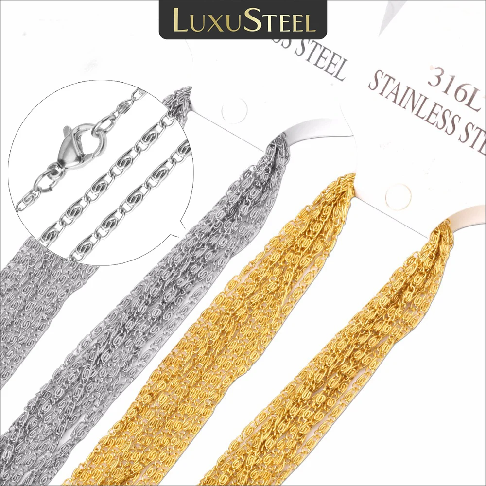 

LUXUSTEEL 10pcs/lot 2mm Stainless Steel Snail Link Chains Necklaces Lobster Clasp Wholesale Price Jewelry DIY for Women Men