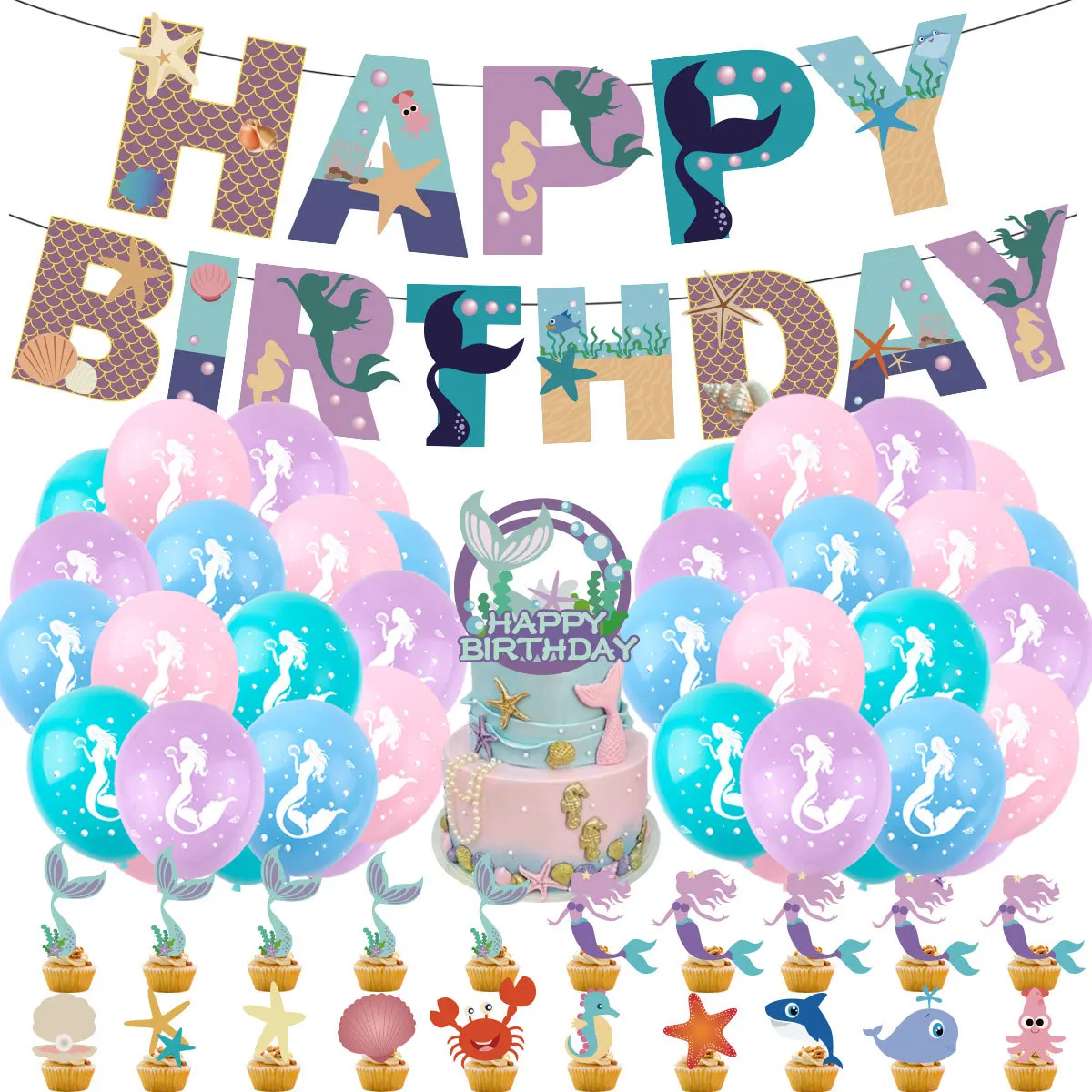 

Mermaid Tail Shell Balloon Garland Arch Pink Purple Latex Ballon Baby Shower Girl 1st Birthday Party Favors Wedding Decor