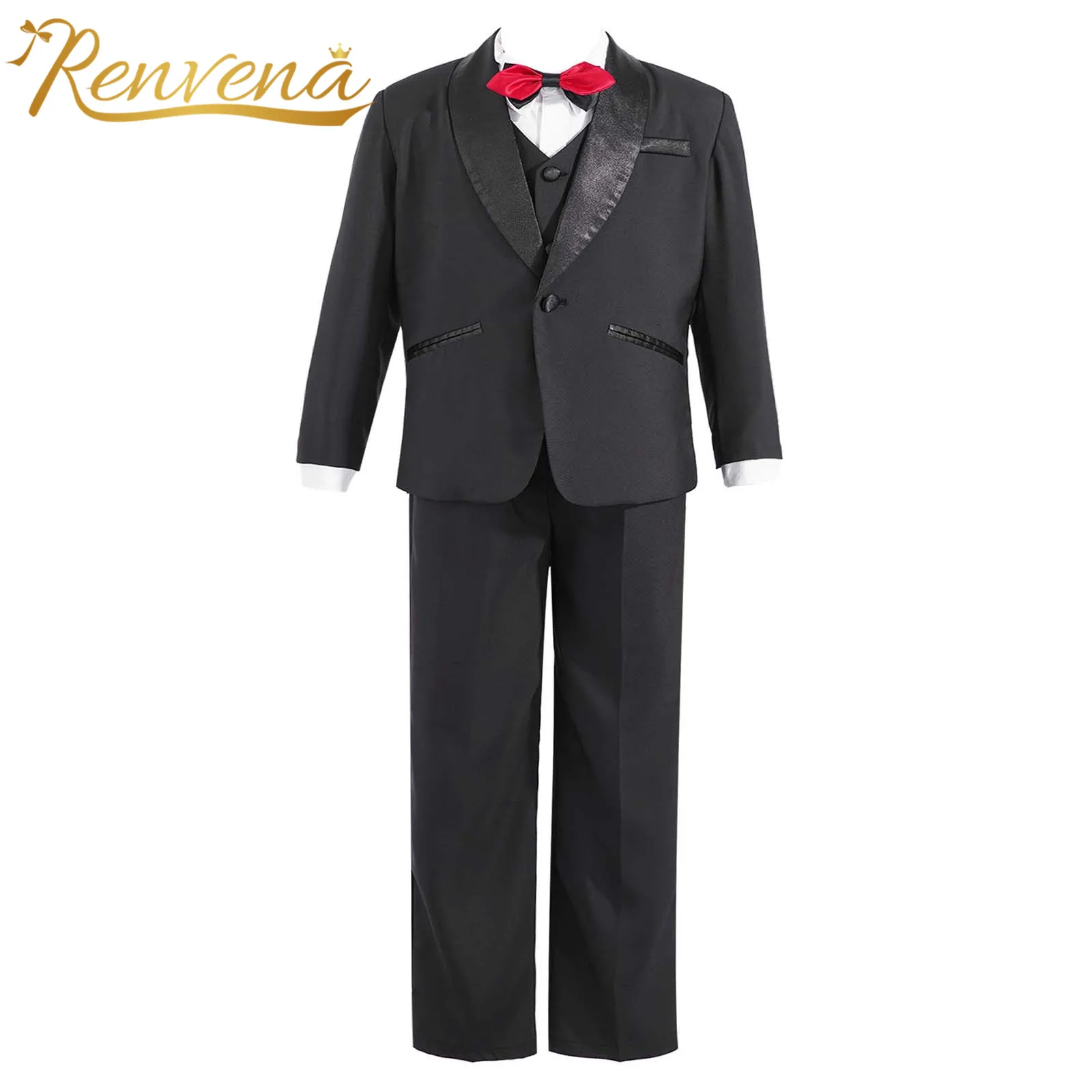 

Kids Boys Formal Outfit Vest Blazer Pants Gentleman Clothes Set Boy's Suits For Wedding Birthday Party Children Costume 5Pcs