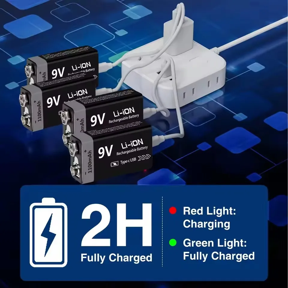 Фото 20 шт. 9 В аккумуляторная батарея 1100 мАч USB Type-C 6F22 9 В литиевая батарея для радиоуправляемой модели вертолета мультиметра игрушечная электрогитара №4