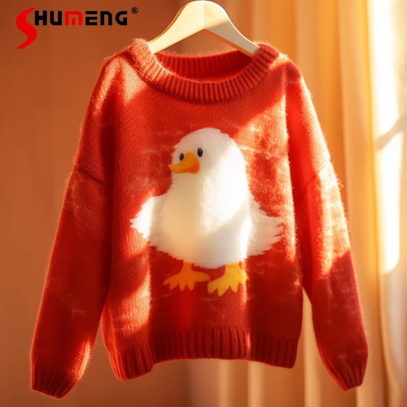 

Popular Beautiful Knitwear High-End Young Cartoon Red Sweater For Women Autumn And Winter Long Sleeved Casual Sweet Sueter Mujer