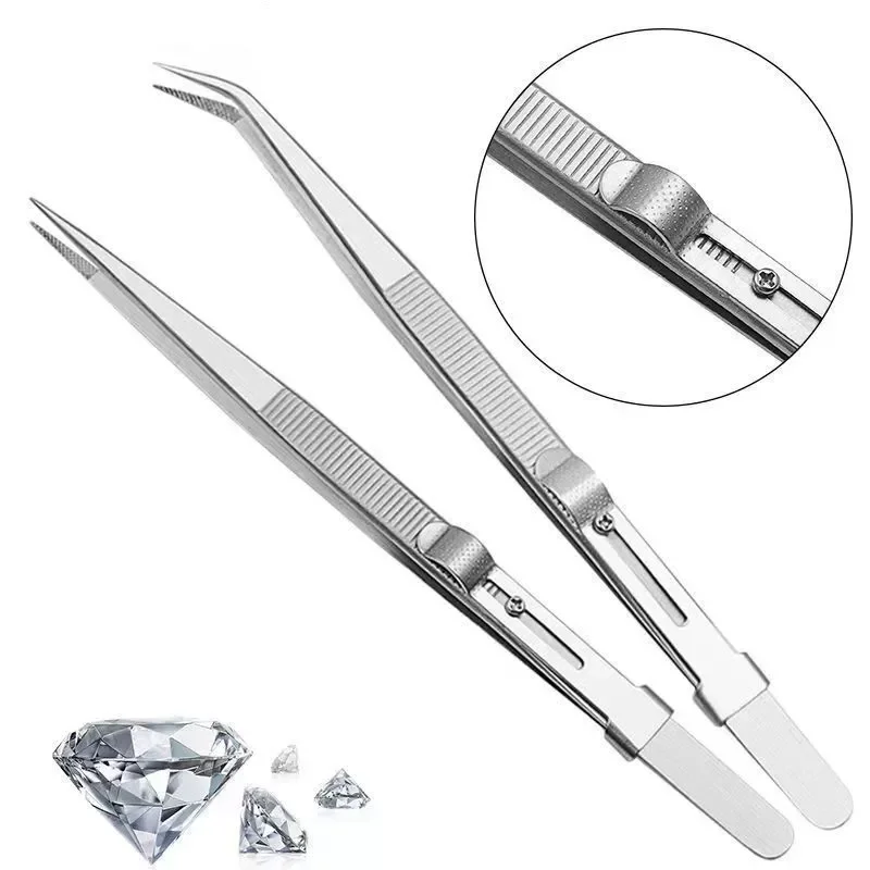 

2023NEW Stainless Steel Tweezers Adjustable Slide lock Antistatic Tweezers Jewelry Making Tool For Electronic Component Repair T