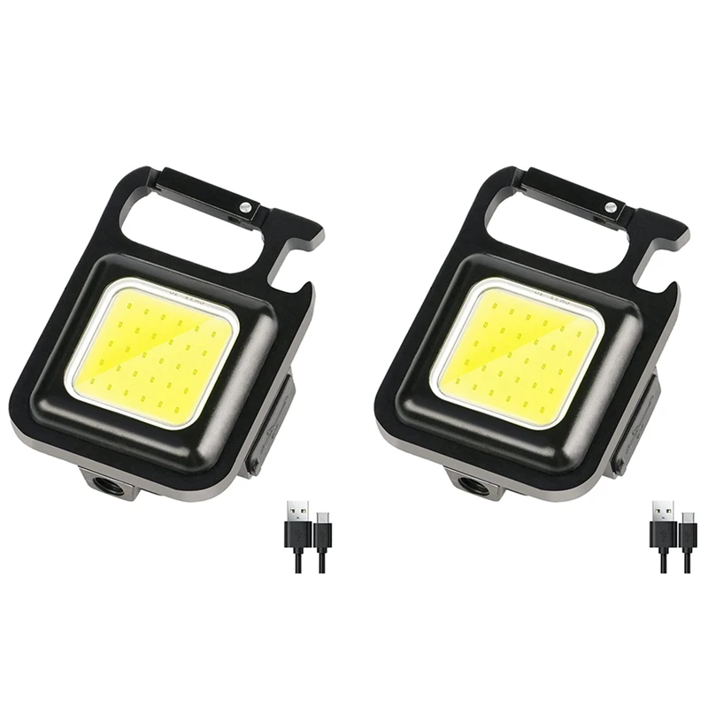 

2X COB Flashlight,500Lumen Bright Rechargeable Keychain Mini Flashlight 3 Light Mode With Bottle Opener For Fishing