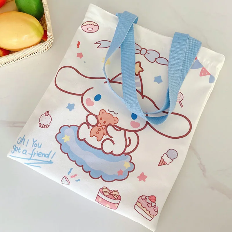 

Kawaii Sanrio Anime Canvas Bag Cute Cinnamoroll Portable Large Capacity Double-Sided Printing Large Shopping Handbag Girls Gift