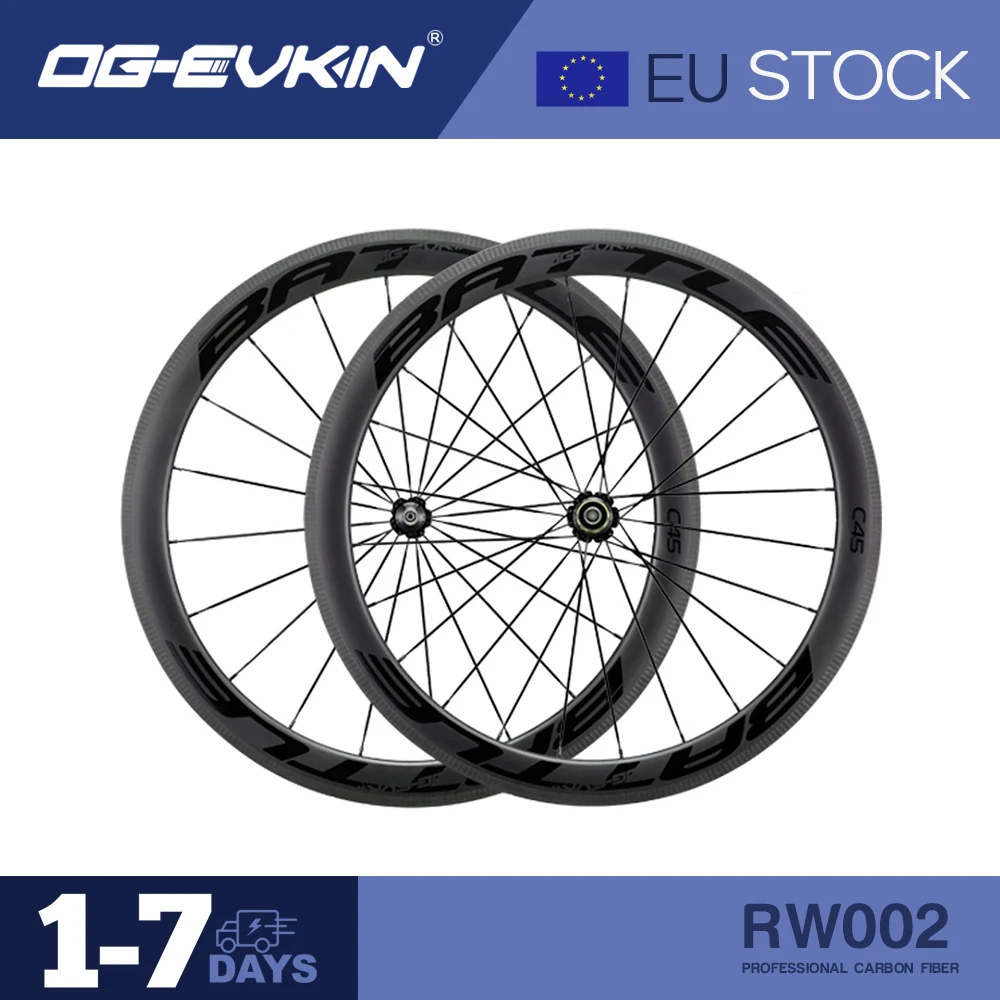 

OG-EVKIN RW-002-V-ES Carbon Wheels V-Brake Black Clincher 45mm Depth 25mm Outer Width Carbon Wheel Road Bike 700C UCI Wheelset