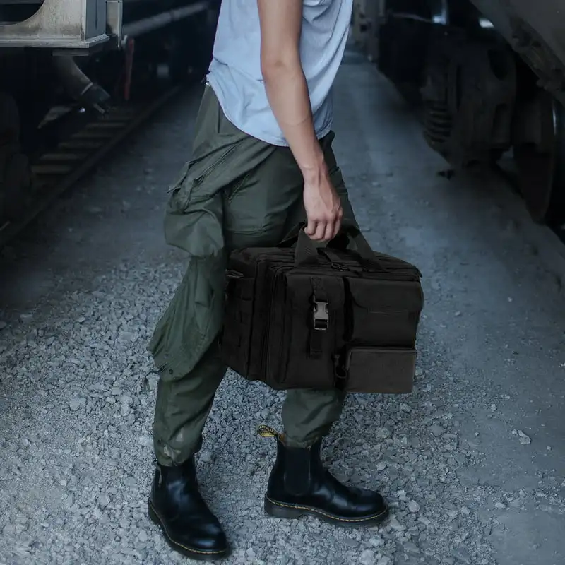 Exquisite Khaki 15.6 inch Tactical Laptop Bag for Men, Business Outdoor Oxford Handbag A4 Document Shoulder Messenger, Briefcase