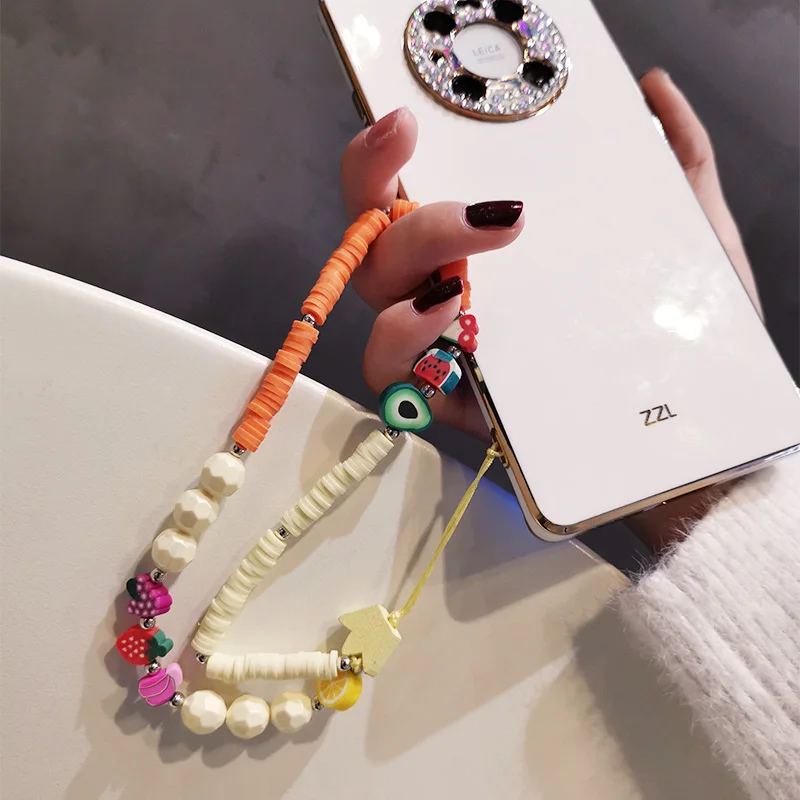 

Phone Chain Ladies Fashion Accessories Short Soft Fruit Beaded Lanyard Phone Lanyard Lanyard Smile Coil Beaded Rope Mobile