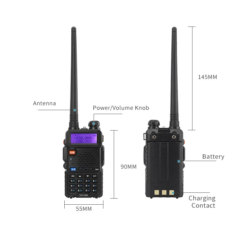 2pcs dual band two way radio baofeng uv 5r walkie talkie 5w 128ch uhfvhf 136 174mhz400 520mhz ham radios free global shipping