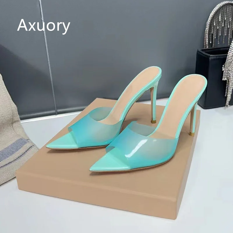 2023 Women's high heeled sandals transparent Genuine Leather Solid Color High 11.5cm Sexy Style High Quality