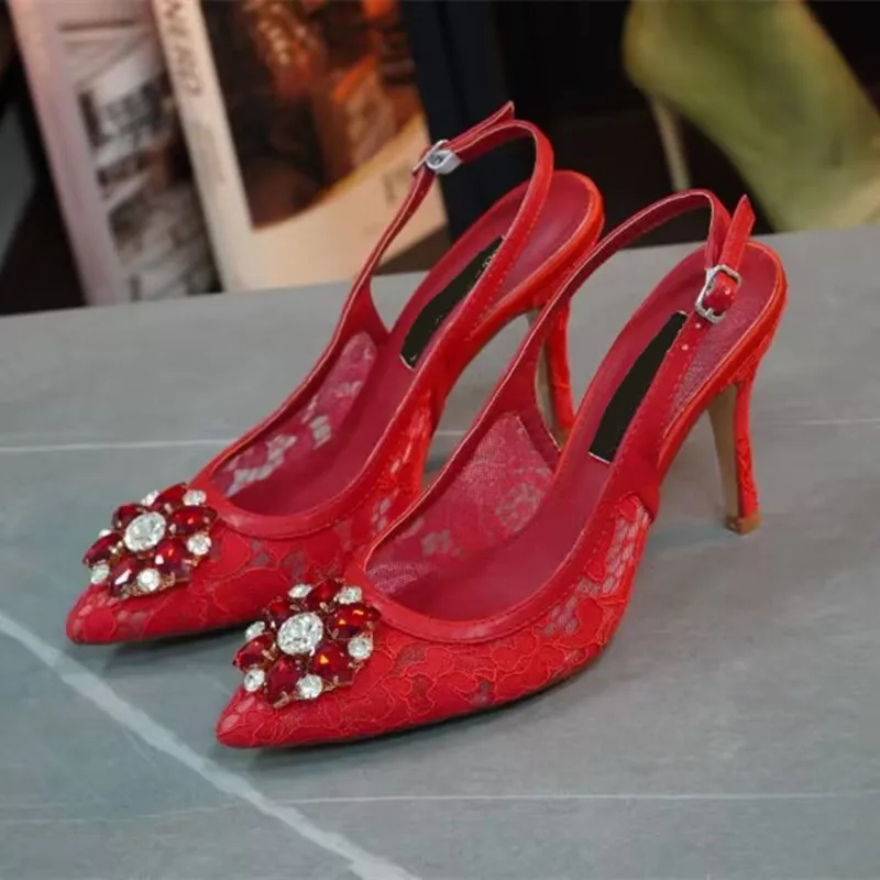 Women's sandals 2023 spring and summer new style rhinestone crystal fashion banquet high heel lace wrapped muller shoes