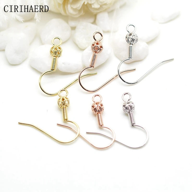

3 Type Rose/White/14K Gold Plated Flower Ball Ear Hooks Fashion Jewelry Accessories DIY Handmade Earring Making Supplies