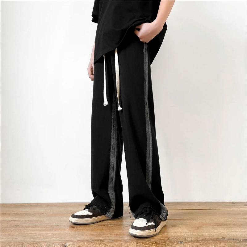 

Jean Pants Men Hip Hop Korean Stripe Clothing Men's Wide Leg Pants Male Harajuku Casual Trousers Oversize Sports Joggers