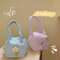 2022 new purple flower handbags for women girls korean fashion canvas cute small tote bags portable purse phone bags