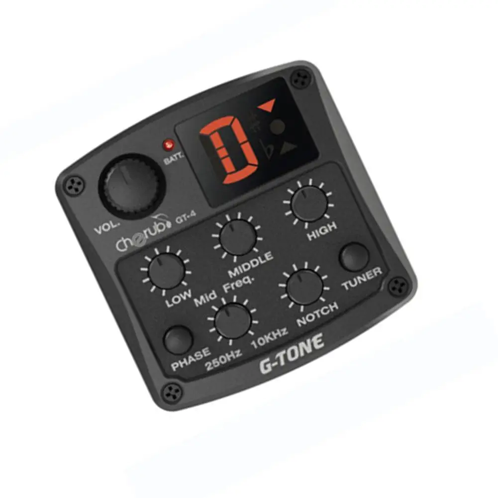 

GT-4 Acoustic Guitar Pickup and Preamp 3-Band EQ Equalizer + Chromatic Tuner Mid Frequency Control Piezo Ceramic Pickup dropship