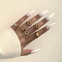 2022 best selling new fashion gold color color heart shape rings simple pattern knuckle ring 7 pcsset of ladies finger rings