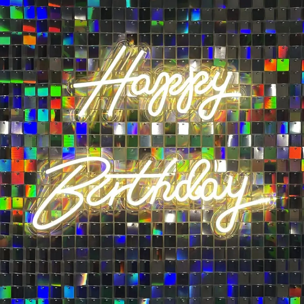 happy birthday neon sign for room wall, LED Neon Light for Bar Pub Club Home Wall Hanging party wedding Neon Lights(23x16'')