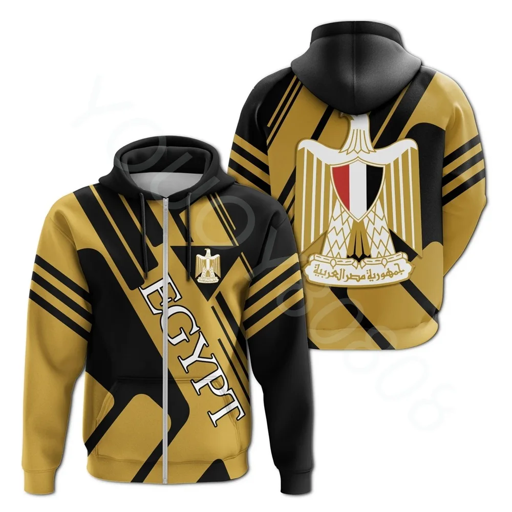 Autumn Winter Simple New Men's Sweater African Zone Egyptian Zip Hoodie - Rocky Style 3D Print Retro Harajuku Sportswear