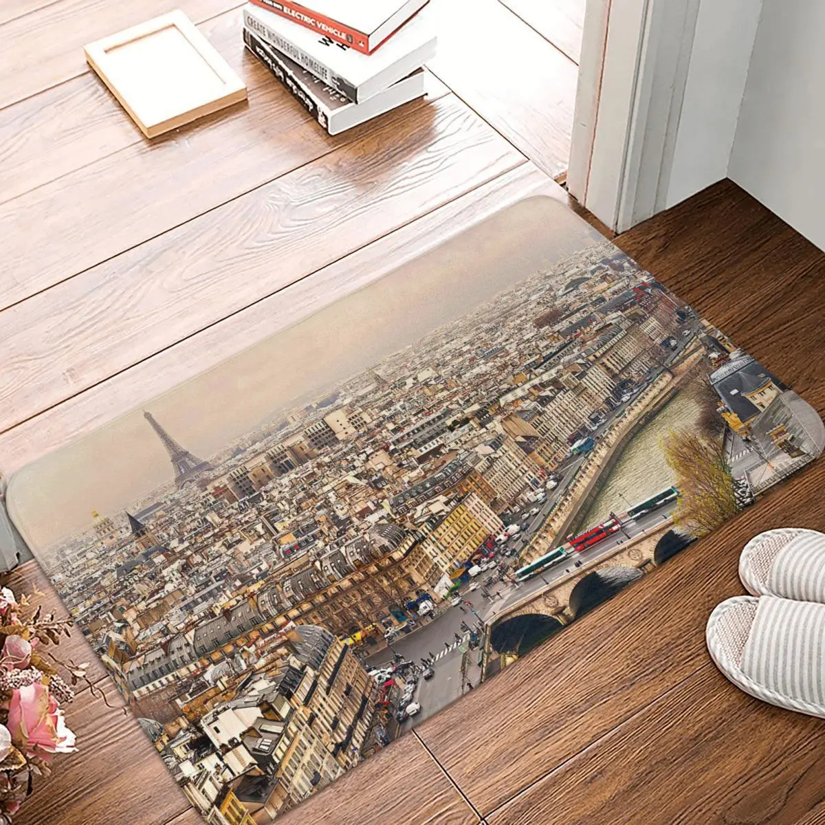 

View On Eiffel Tower Paris France Doormat Rug carpet Mat Footpad Bath mat Non-slip toilet Balcony Parlor durable Washable