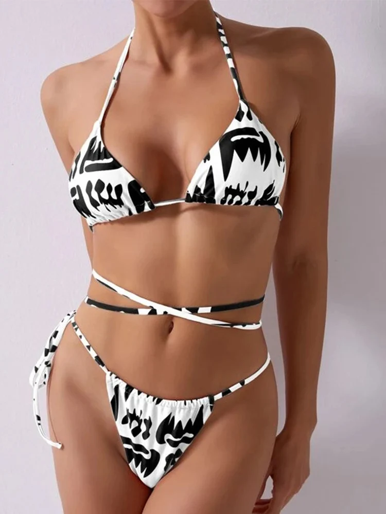 

Женский купальник с завышенной талией, новинка 2023, привлекательный комплект бикини с галстуком-бабочкой, купальный костюм на шнуровке, летняя пляжная одежда
