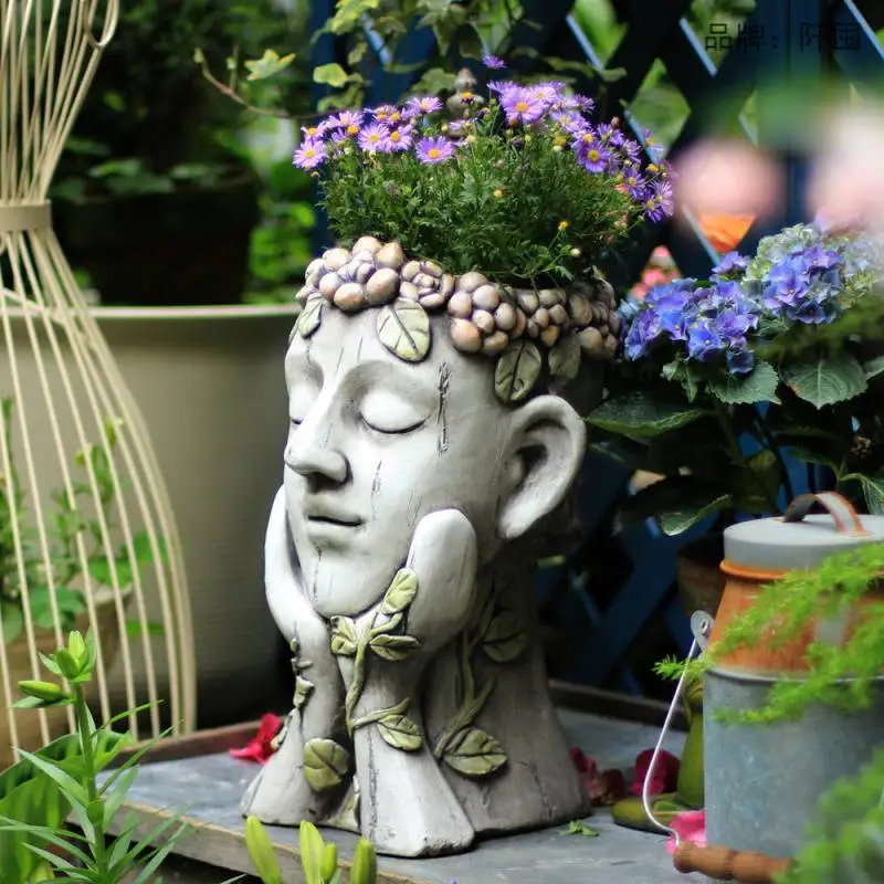 Garden Statue Mold Meditation Head Flower Pot Outdoor Decoration Ornaments Home Terraces European Statue Plant Pot Accessories
