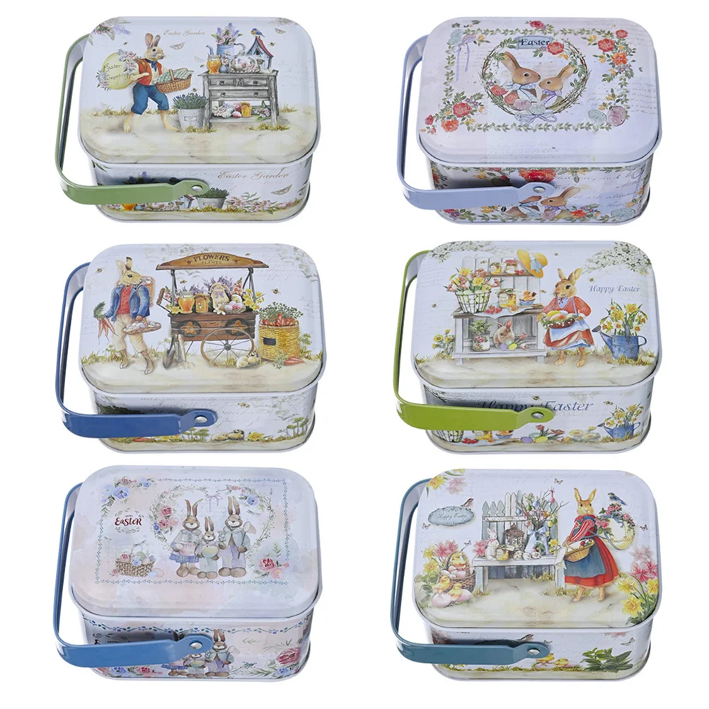 

6pcs Easter Tinplate Box with Handle Gift Packing Case Candy Wrapping Case