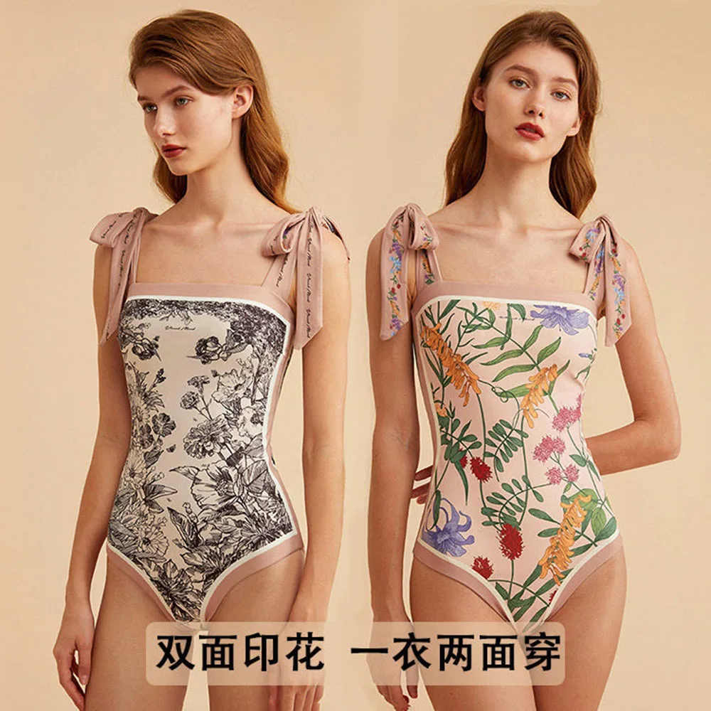 Snnei2022 Reversible Swimwear Female Summer Sense Retro Floral Conservative Cover Belly Thin One-piece Swimsuit