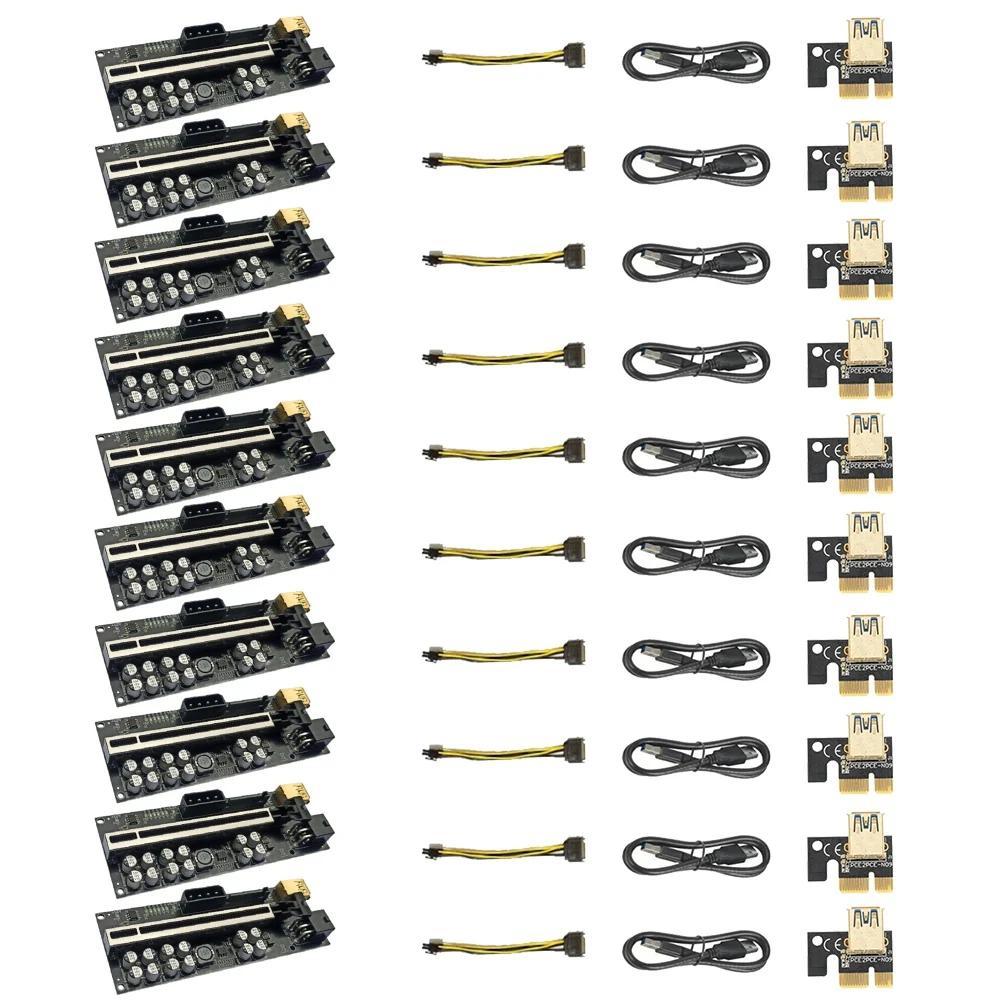 

10 Pack VER018 PLUS PCI-E 1X to 16X USB3.0 60cm Graphics Riser Card with 12 Solid Capacitors/LED Light for BTC Mining