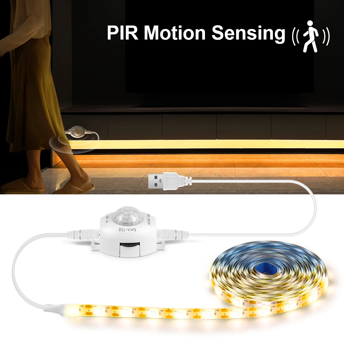 

Умная Светодиодная Лента С Датчиком Движения PIR, Автоматическое Включение/выключение, Ночник, Водонепроницаемая, Для Дома