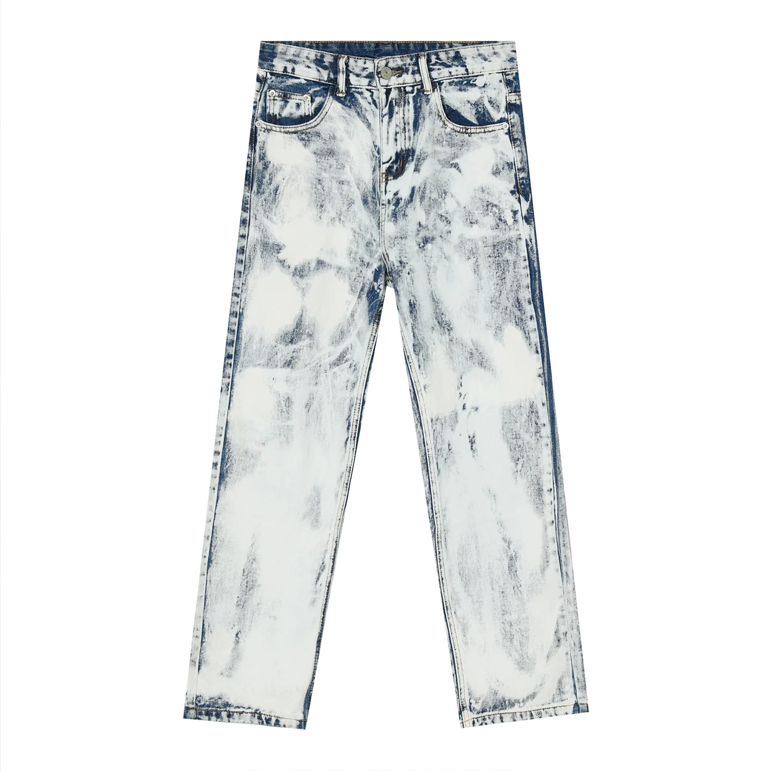 

Trend Style Casual Korean Tie Dyed 2023 Snowflake Wash Loose Retro Straight Leg Jeans Men's Pants