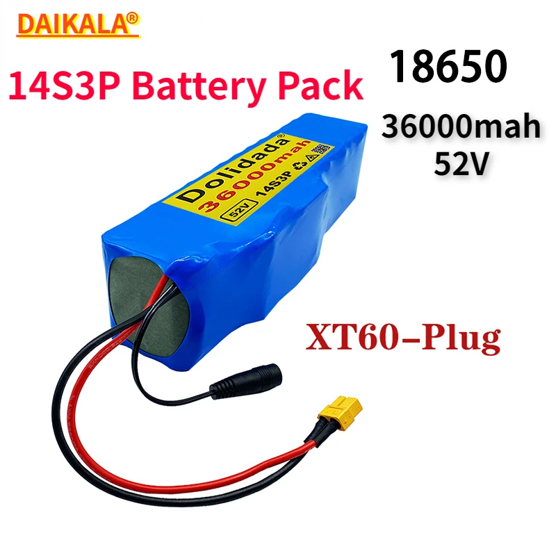 

18650 Lithium Battery 52V 36000mah 14S3P 36AH 2000W Electric Bicycle Battery Built-in 20A Scooter With Discharge bms XT60