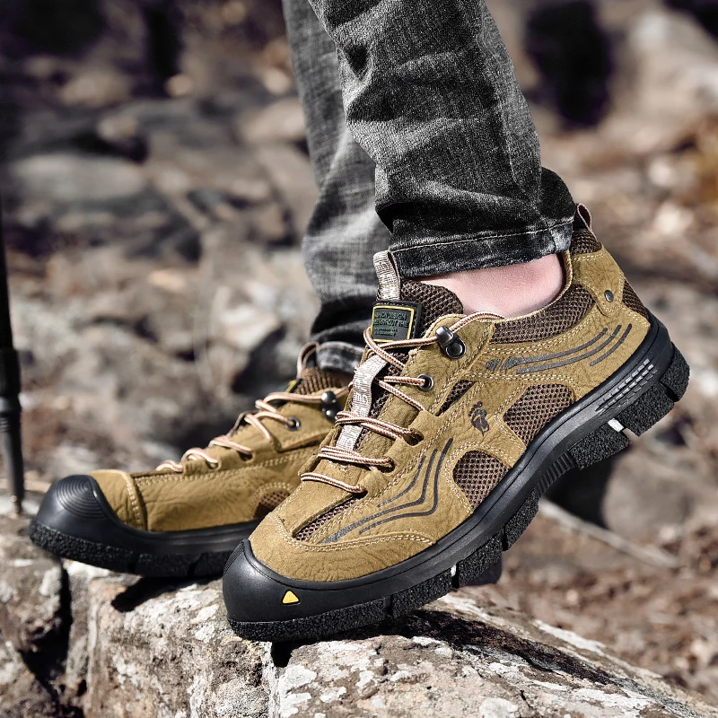 Spring Outdoor Hiking Shoes Men Breathable Trekking Sneakers Man Comfort Leather Rock Climbing Shoes Men Outventure Tourism Shoe