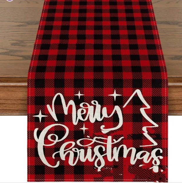 Рождественские льняные дорожки с красным снеговиком зимний декор для