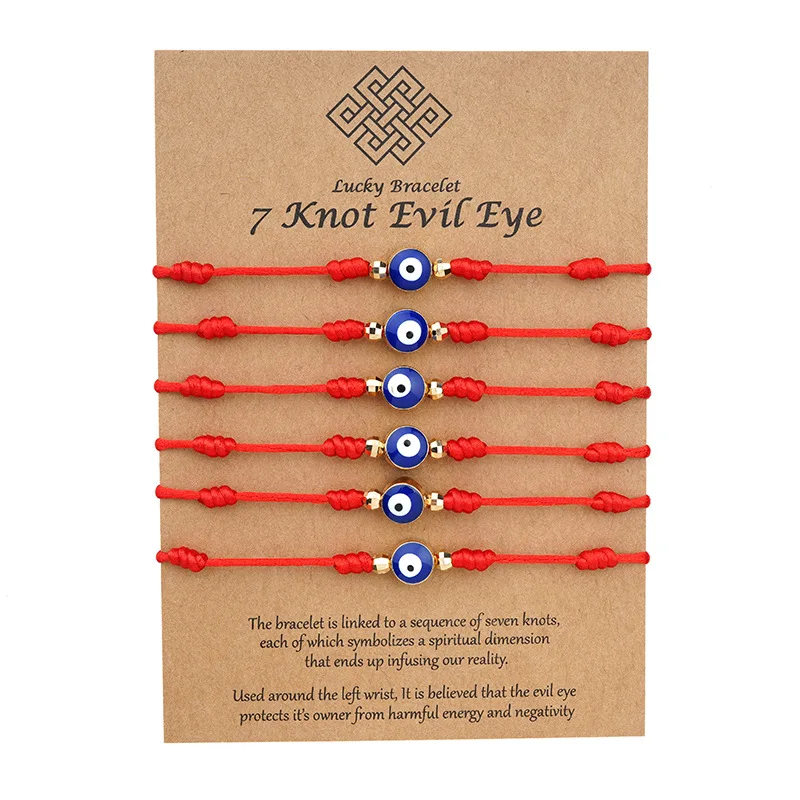 

6pcs Handmade Braided 7 Knots Red String Rope Bracelet For Women Men Blue Evil Eye Lucky Amulet Wish Friendship Jewelry