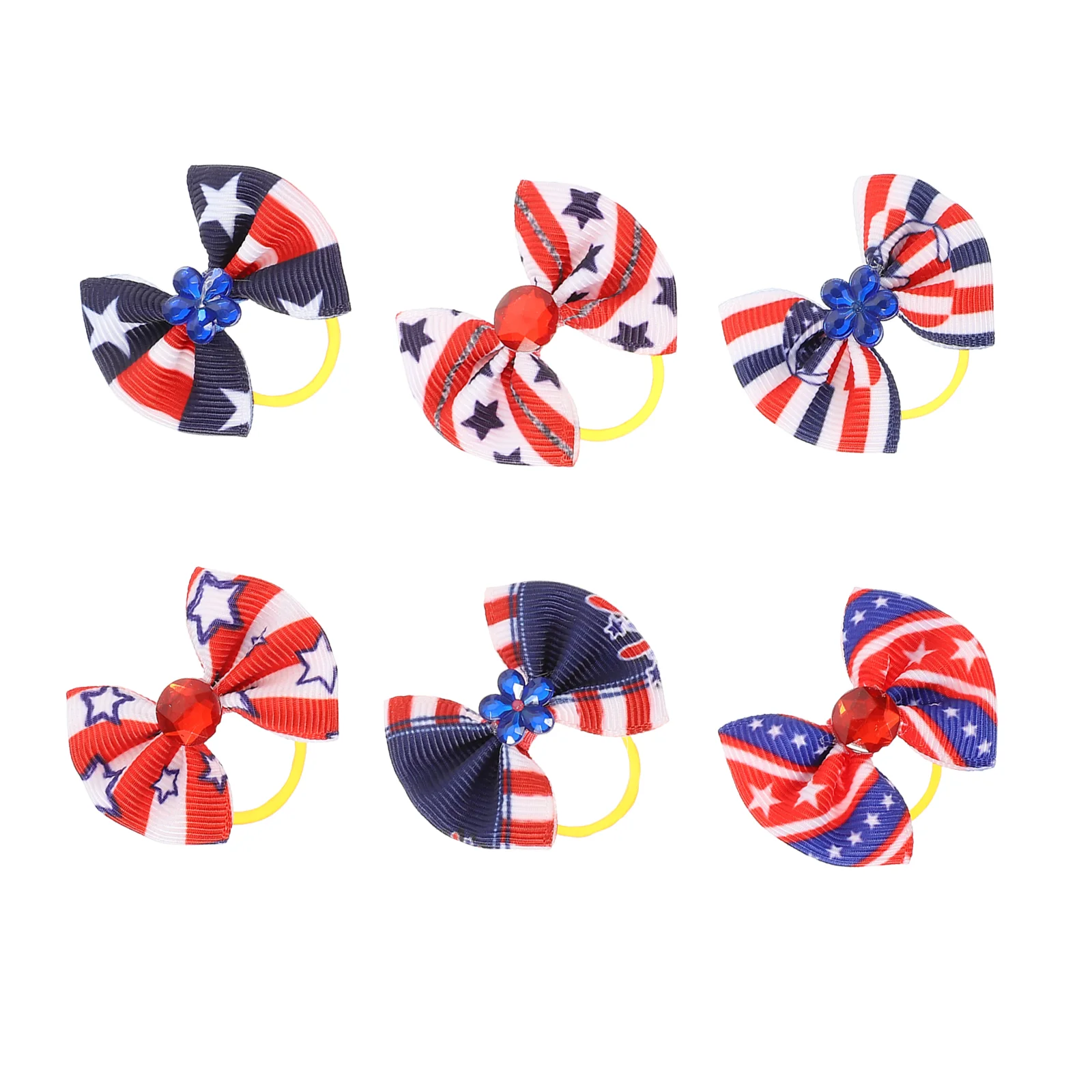 

6Pcs Bows American Flag Hair Bowknot Patriotic Hair Accessories Hair Band Festival Puppy