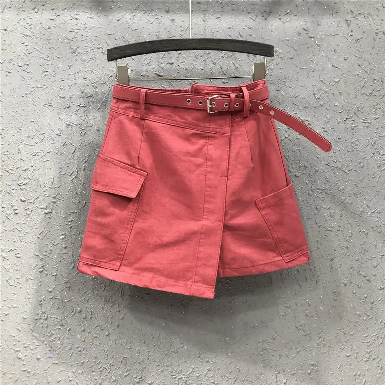 2022 spring and summer new irregular shorts skirt women's trendy  flavor  pockets high waist thin denim skirt  korean style