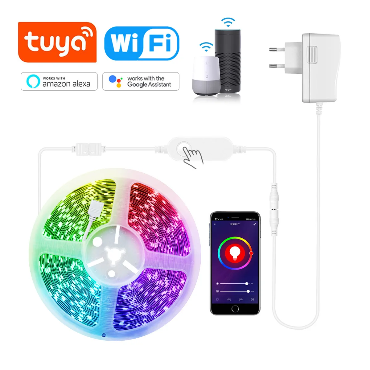 

Умная Светодиодная лента Tuya с Wi-Fi, 5050 SMD, 12 В, RGB, s-полоски, не водонепроницаемые, гибкие, 5 м, 10 м, 15 м, освещение для Рождественского украшения