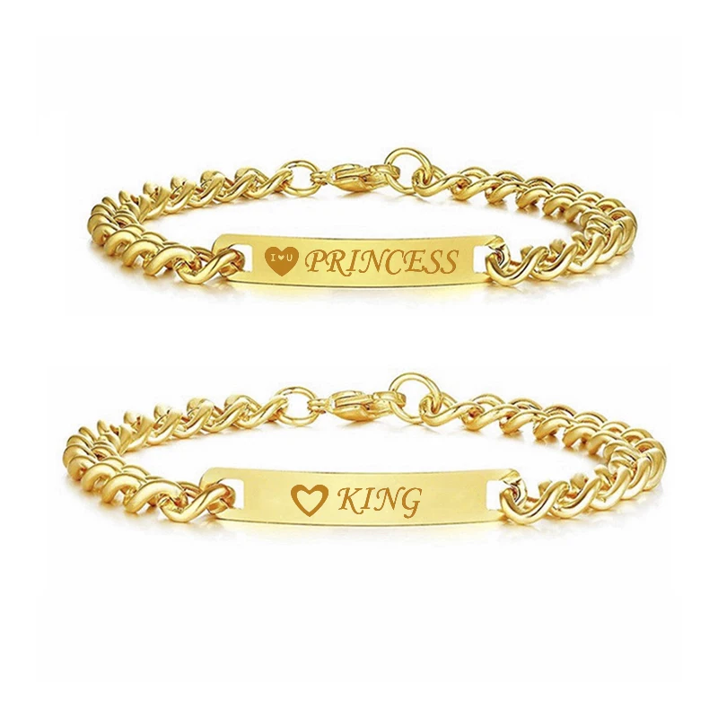 Vintage British Style Stainless Steel Charm Bracelet Premium Feel Customizable Name Cuban Bracelet Couple Jewelry Set