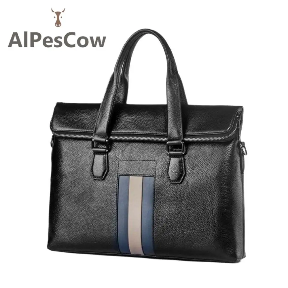 Classic Design Genuine Leather Tote Briefcase For Men Office Bags 100% Alps Cowhide Laptop Bag Luxury Designer Formal Vintage