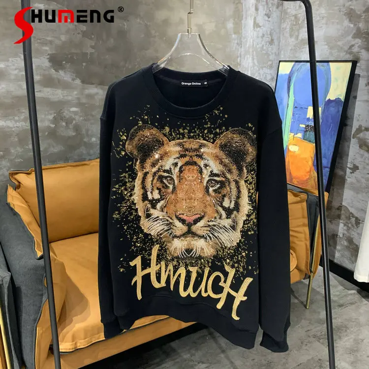 

Модная черная толстовка с изображением головы тигра, Мужской и Женский пуловер, худи, топы с круглым вырезом, уличная одежда, искусственные толстовки
