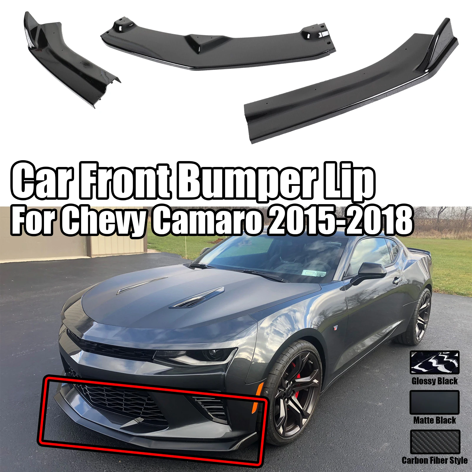 

3 шт. 2015-2018 для Chevy Camaro автомобильный комплект для переднего бампера, кузова, спойлер, сплиттер, крышка диффузора, глянцевый черный ABS
